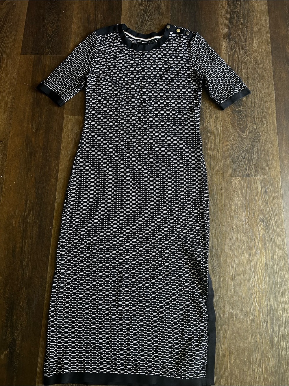 Boss Black & White Knit Maxi Dress with Shoulder Buttons